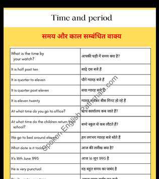 80 Time Related English sentences |Time & Period| Pdf